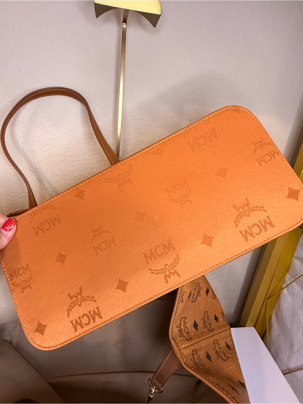 MCM Cognac Tote with Orange Center Stripe - Picture 10 of 16